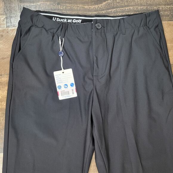 NWT U Suck at Golf Mens 36/30 Black Dress‎ Athletic Stretch Pants Lightweight - Picture 2 of 16